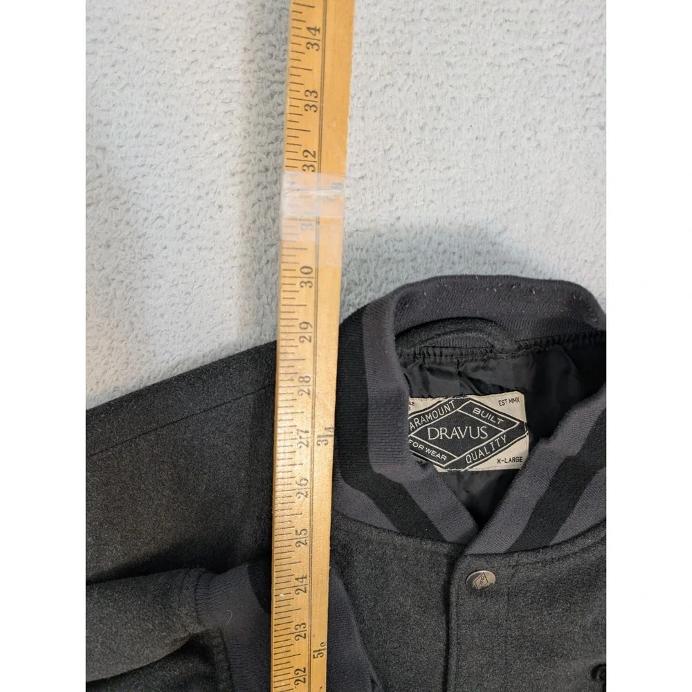 Dravus Varsity Letterman Jacket‎ Mens XL Black Gray Snap Button Up Wool Nylon